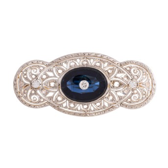 Brosche mittig mit synthetischem Saphir,