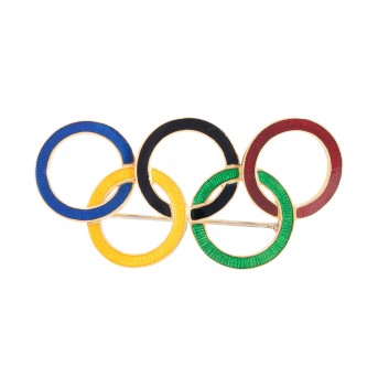 Brosche 'Die olympischen Ringe' farbig emailliert,