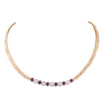 Collier mit 6 Rubinen und 5 Brillanten zus. ca. 0,6 ct,