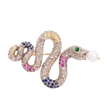 Brosche 'Schlange' mit Diamantrosen,