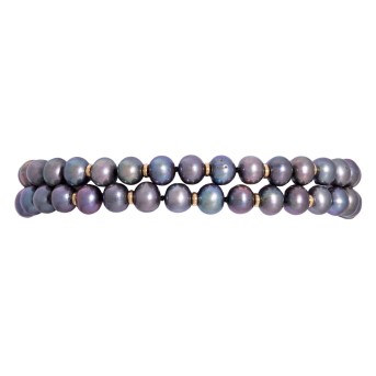 Bracelet, 2-row Tahitian pearl bracelet with 26 gold elements,