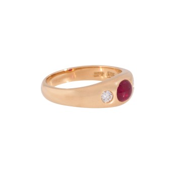 JACOBI band ring with ruby cabochon and 2 diamonds