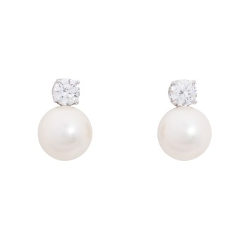 Pair of pearl stud earrings with 2 zirconia,