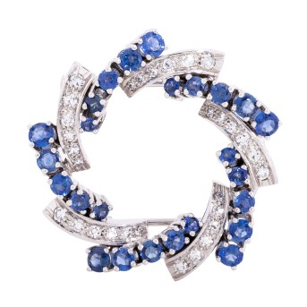 Brosche mit 25 Saphiren und 30 Achtkantdiamanten
