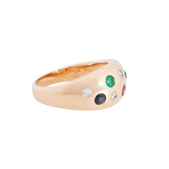 Band ring with sapphire, emerald, ruby and diamonds,