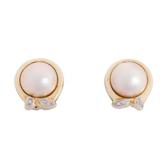Paar Ohrclips mit Mabéperlen und Brillanten