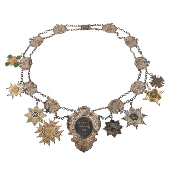 Massive Schützenkette mit Ehrenzeichen und Auszeichnungen, Deutschland 1.H. 20.Jh.