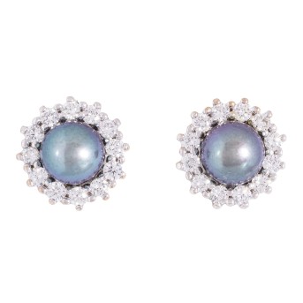 Paar Ohrstecker mit 2 Tahitiperlen entouriert mit je 12 Brillanten 0,48 ct (grav.),