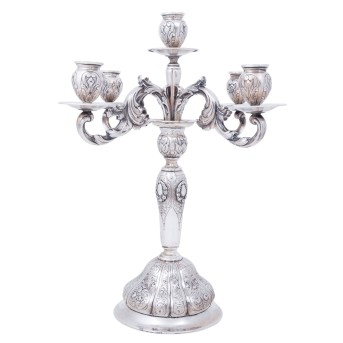 SCHLEISSNER & SÖHNE 5-flammiger Kerzenhalter, 800 Silber, 20. Jh.