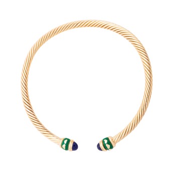 WEMPE WEMPE Halsreif mit 2 feinen Lapislazulicabochons und grüner Emaille-Glasur,