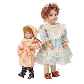 a. HEINRICH HANDWERCK 2 porcelain head dolls, around 1900,