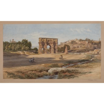 KRAFT, P. (Aquarellist und Zeichner 19. Jh.), 'Italienische Landschaft mit antikem Triumpfbogen', 1880,