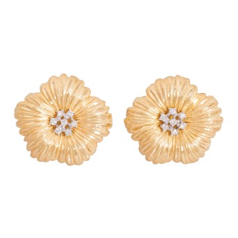 Paar Ohrclips 'Blüte' mit 14 Brillanten,