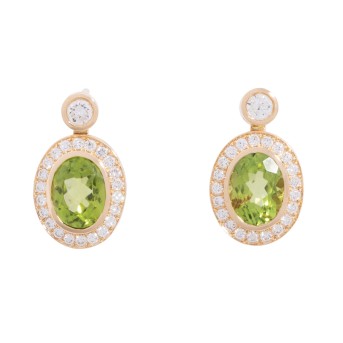 Paar Ohrstecker mit Brillanten und Peridot,