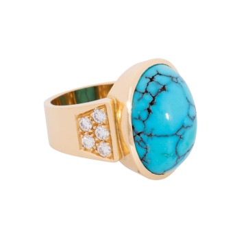 Ring mit ovalem Türkis und 10 Brillanten zus. ca. 0,6 ct,
