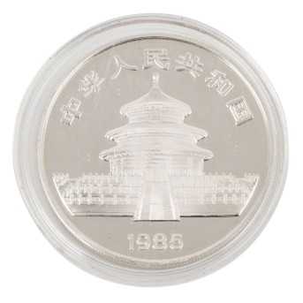 China/Silber - 10 Yuan 1985, Panda mit Jungtier auf dem Rücken,