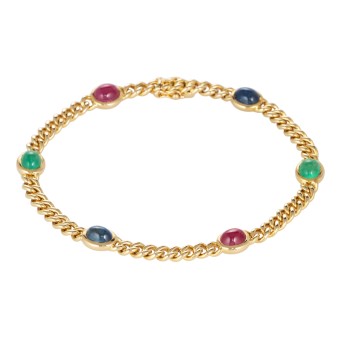 EUGEN HIRNER EUGEN HIRNER Armband mit 2 Saphir-, 2 Rubin- und 2 Smaragdcabochons,