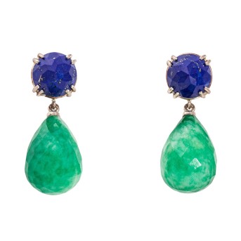 Paar Ohrhänger mit Lapislazuli und Jade