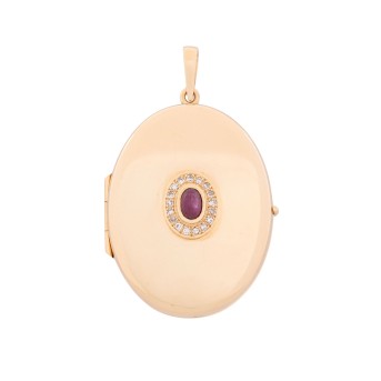 Medaillon, mittig mit Rubincabochon,