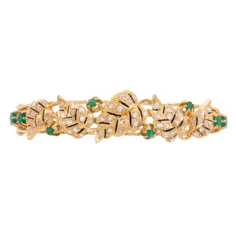 Bangle with emeralds and diamond roses,