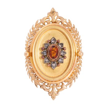 Broschenanhänger mit Citrin und Diamantrosen,