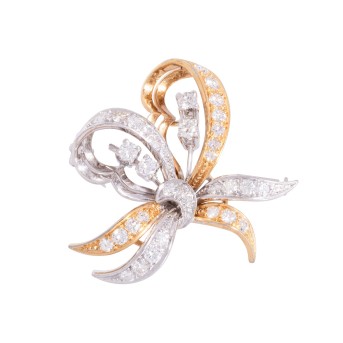 Brosche mit 19 Brillanten und 15 Achtkantdiamanten