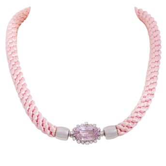 Silk cord with interchangeable clasp in WG 18K,