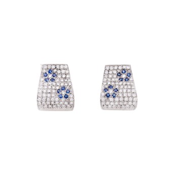 Pair of stud earrings with diamonds and sapphires,