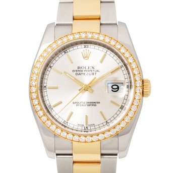 ROLEX Datejust 36 'Factory Brillanten' Ref 116243 'LC100' men's watch. Box and papers. 