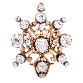 Floraler Anhänger/Brosche mit Altschliffdiamanten von zus. ca. 2,7 ct,