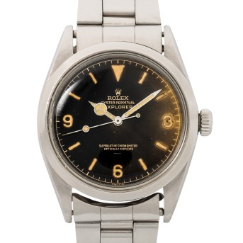 ROLEX ROLEX seltene Oyster Perpetual Explorer I 'Tropical Gilt Underline' Herrenuhr, Ref. 1016. Ca. 1963.