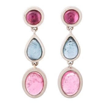 Paar Ohrhänger mit 6 Turmalincabochons