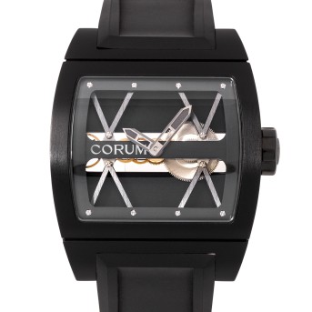 CORUM extravagant and limited 'Black Ti-Bidge' men's watch, Ref. 05.0040. Full Set.