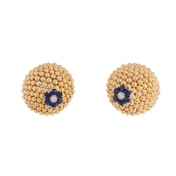 Paar Ohrclipstecker mit 12 Saphiren und 2 Brillanten,