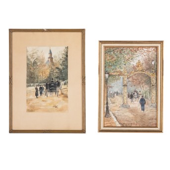 DELAUNAY, wohl PIERRE (1870-1915), 2 Aquarelle. 2. H. 19. Jh.,