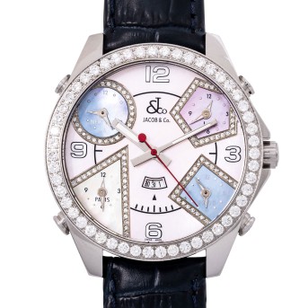 JACOB & CO. 5 Time Zone 'MOP Dial & Factory Diamonds' wristwatch. Box and papers. 
