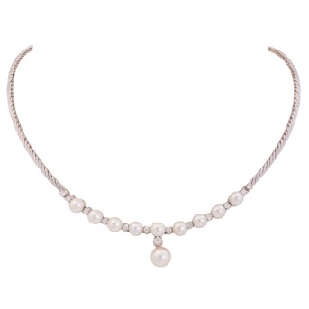 WILHELM MÜLLER Collier mit feinen Perlen und Brillanten von zus. ca. 0,5 ct,