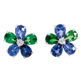 Paar Ohrstecker 'Blüten', Saphire,