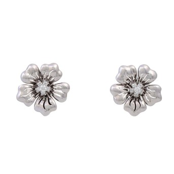 Outstanding pair of flower earrings, studded with diamonds 