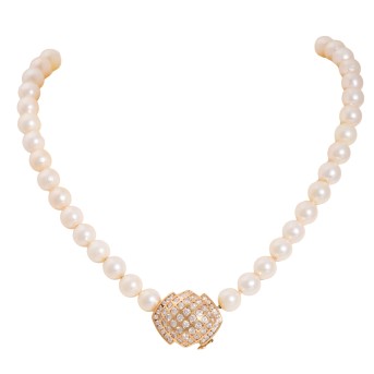 Perlenkette mit Brillantverschluss,