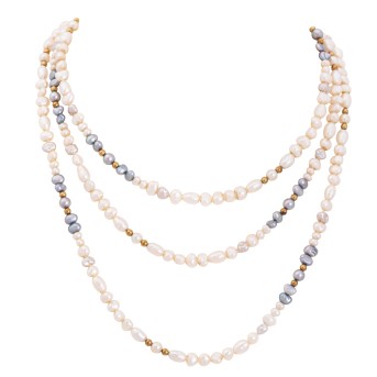 Endless pearl necklace with 56 gold beads and 392 freshwater cultured pearls