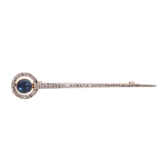 Anstecknadel mit Saphircabochon und Diamantrosen