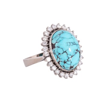 Ring with turquoise and diamonds totaling approx. 0.8 ct, 