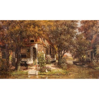 VEENENDAAL, HENRICUS (1889-1972) 'Sonniger Blick auf einen Bauernhof mit Hühnern'