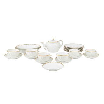 NYMPHENBURG tea service for 6 persons 'Wave ribbed, gold edge', 20th century