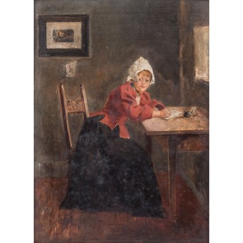 LOWER LANDISH PAINTER OF THE EARLY 20th CENTURY &quot;Girl at the desk in front of the window&quot;