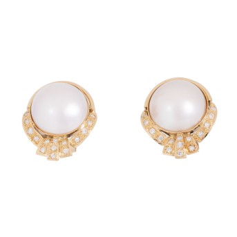 Paar Clip-Ohrstecker  mit Mabéperlen und 30 Brillanten