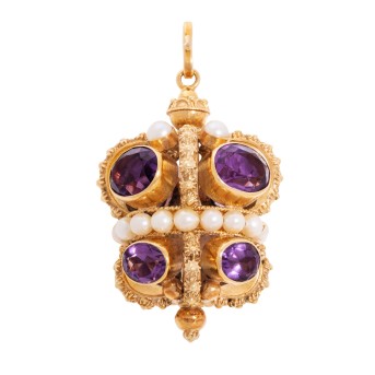 Anhänger mit Amethysten und Perlen,