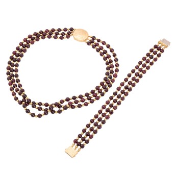 Schmuckset Collier und Armband mit Granatkugeln