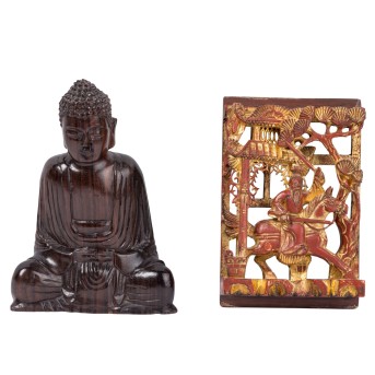 2 Schnitzereien aus Holz, CHINA, 20. Jh.: